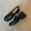 Retro British Style Small Leather Shoes With One Foot Thick Heel Loafers Women'S Black Thick Heel Single Shoes