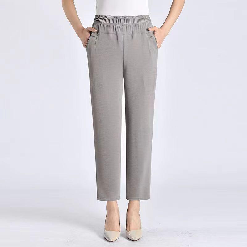 5XL 6XL 7XL 8XL Women Summer Pants Elastic High Waist Casual Ninth Pants Middle-aged Elderly Female Straight Mom Pants Plus Size