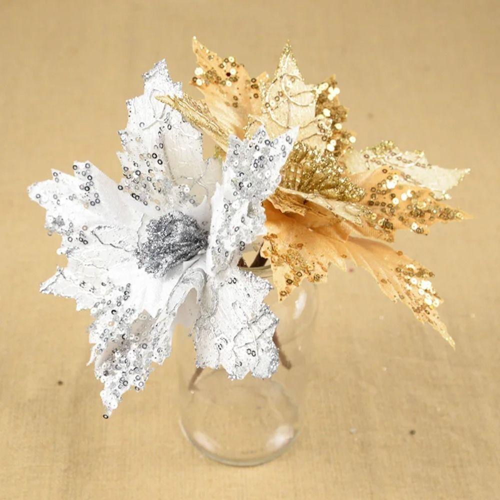 Artificial Christmas Flowers Colorful Christmas Tree Pendant Poinsettia Fake Flower New Year