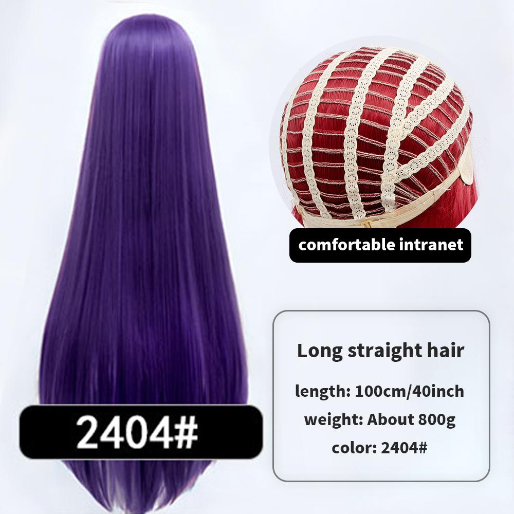 Длинный синтетический парик аниме для косплея 100 см с челкой, светлые, синие, красные, розовые, фиолетовые волосы для вечеринки
