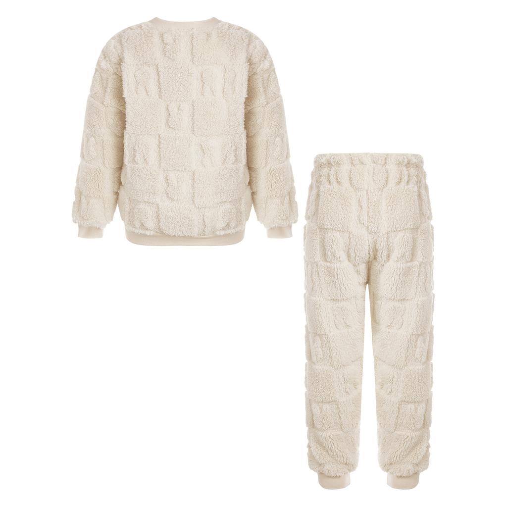 Комплект фланелевой пижамы для мальчиков и девочек, повседневная домашняя одежда, топы с круглым вырезом и длинным рукавом, брюки на резинке