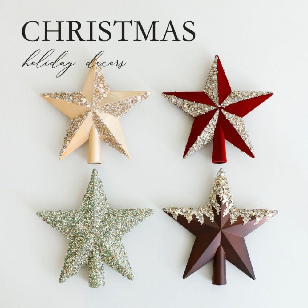 Красочная звезда на верхушку елки, пластиковая, многоразовая, пентаграмма, с блестками, елочное украшение