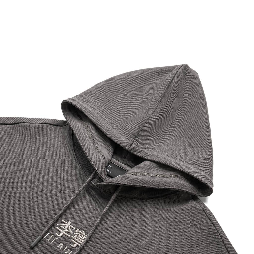 Li Ning Sports Lifestyle Series Loose Fit Hooded Printed Letter Sweatshirt Unisex Sweatshirt Street-Grey AWDU923-7