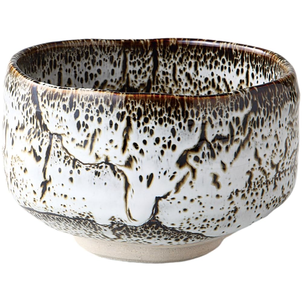 Ale-net Matcha Bowl, W12.3 x D12.3 x H7.8cm, White Tenmoku Matcha Bowl, Mino Ware, Made in Japan