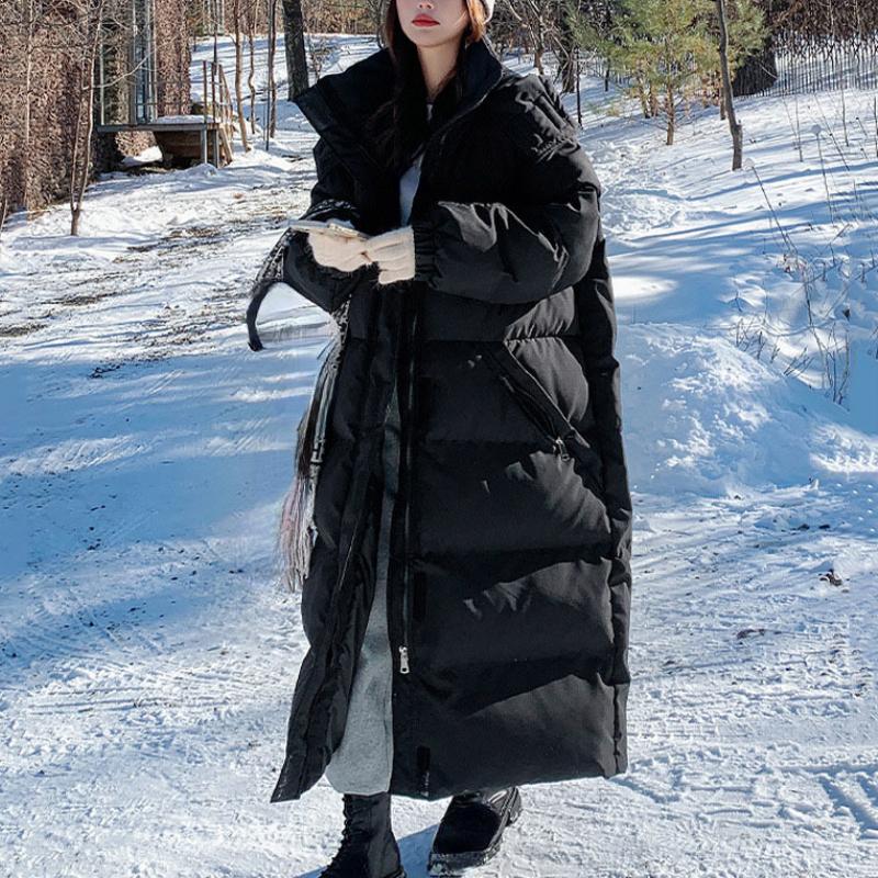 Зимняя длинная пуховая хлопковая куртка женская Manteau Femme Hiver 2023 свободная в стиле сафари толстые теплые парки с капюшоном женские пальто до колена
