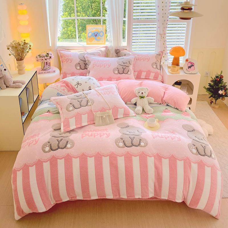 Pink Thick Fleece Flower Duvet Cover For Girls Winter Warm Flannel Quilt Cover 1Pc 150Cm Size Girls' Bedding Funda Nordica Cama