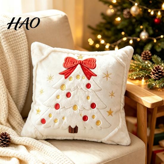 Soft Skin Friendly Cushion Covers Christmas Plush Pillowcase, 3D Embroidered Design Throw Pillow Festive Home Accents for Holiday Cover, Decorative