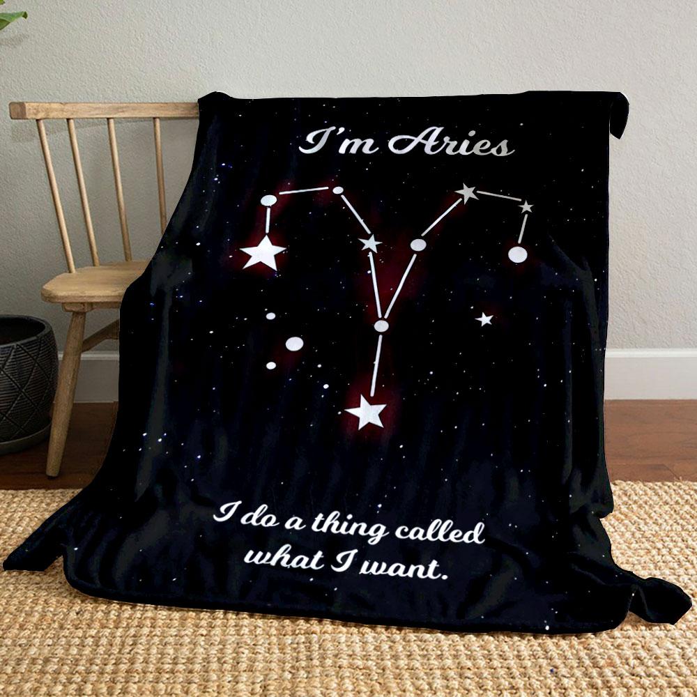 Starry Aries constellation outlined with bright stars on a black background. for all seasons blanket lunch break throw gift