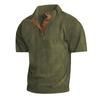 Men's Summer Casual T-shirt Button Stand-up Collar Tees Solid Color Loose Corduroy Short Sleeves Soft Skin-friendly