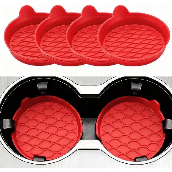 Car Cup Holder Coaster, Silicone Cars Coasters, Universal Non-Slip Car Interior Accessories 4 Pack Black (Black)