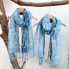 Printing Gradual Change Color Linen Batik Scarf Blue Versatile Ethnic Style Retro Silk Scarf Thin Light Breathable Yarn
