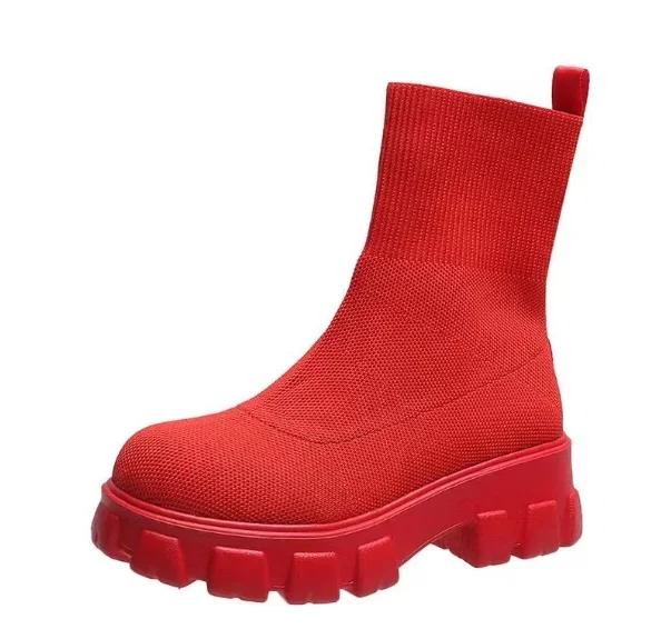 Fashion Women's Ankle Boots High Heels Square Heel Anti-slip Round Head Women Shoes Outdoor Leisure Daily Commute Socks Boots 2024 New