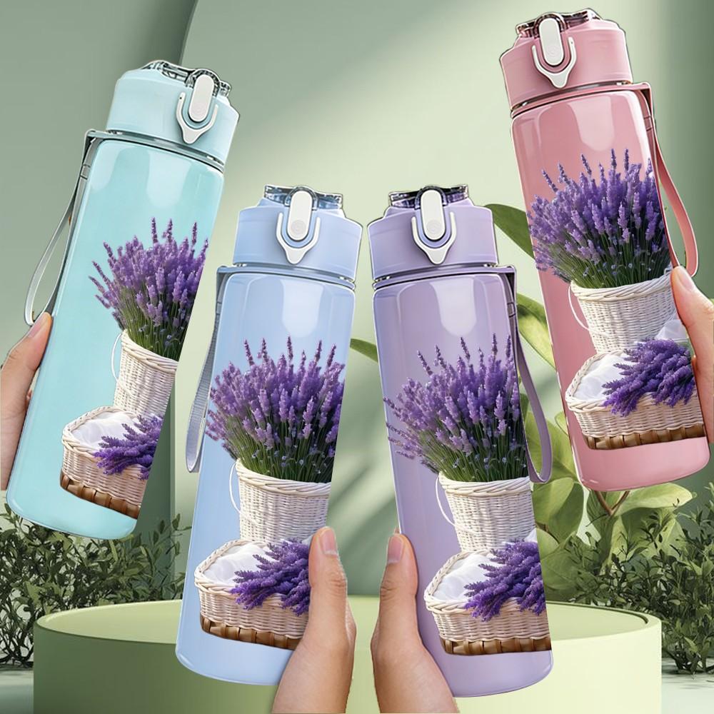 1PC Purple Lavender Potted Plant Print 750ml Color Plastic Sports Water Bottle Leakproof Flip Straw Lid Suitable for Sports Office Home Use