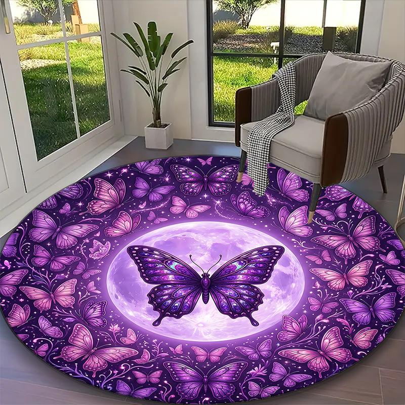 1pc Dreamy Lunar Butterfly Radiance Printed Chair Rug for Home Office Use, Living Room Kitchen Game Room Round Carpet