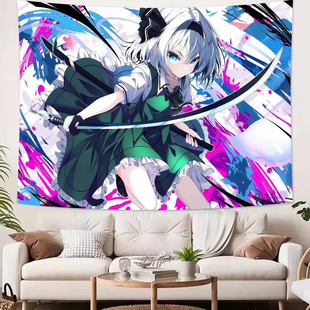 Кавайная Аниме Девушка Touhou Печатный Гобелен Настенное Полотно Милый Мультяшный Стиль Фэнтезийный Фон Домашний Декор