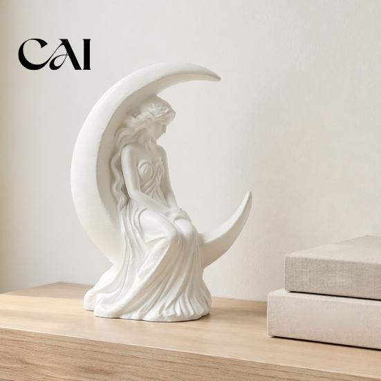 Minimalist Statue for Shelf Display Moon Girl Figurine, 3D Printed Mystical on Crescent Figurine Home Decor Statue, Collectible Sculpture Bedroom