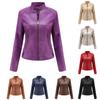 Women's Casual Fashion Slim Fit Thin Motorcycle Large Size Stand Collar Leather Jacket