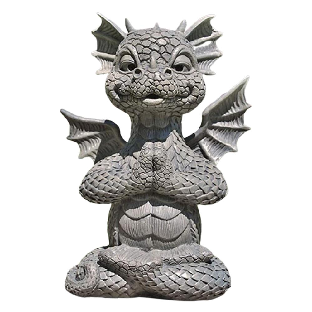 Small Dinosaur Meditate Buddha Sculpture Resin Ornament Home Room Desk Dragon Meditated Statue Model Garden Outdoor Yard Decorat