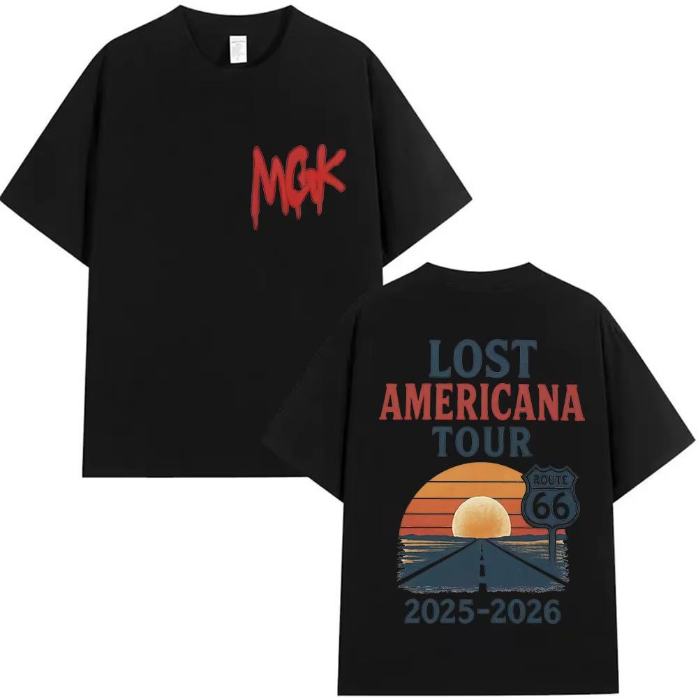 MGK Lost Americana Tour 20252026 Графические футболки Мужские Женские Харадзюку Винтажные Оверсайз Футболки Летние Мужские Хлопковые Топы Футболка