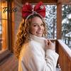 Удобная Эластичная Повязка на Голову Сверкающая Блестками Рождественский Бант для Женщин Девушек, Огромный Бант Аксессуары для Взрослых Детей со Снежинкой Подарок