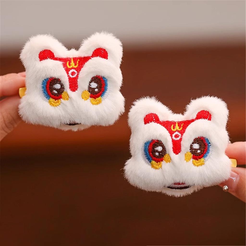1 Pair Chinese Style Plush Dancing Lion Doll Hair Clips Tassels Cartoon Hairpins Alligator Clips Hanfu Hair Accessories