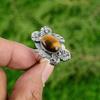 Natural Tiger'S Eye Multi Stone Flower Adjustable Ring 925 Silver For Girls