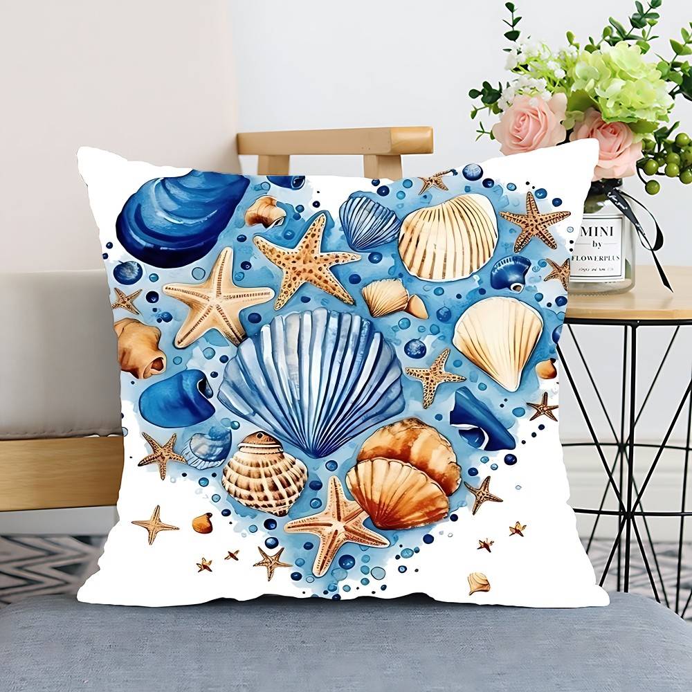 Seahorse Whale Starfish Turtle Blue Ocean Pillow Case Cushion Cover Polyester Decorative Sofa Cushion Pillowcase Home Decor