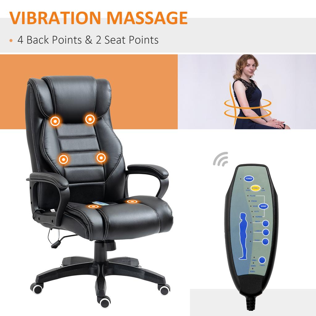 Office Chair with 6-Point Massage, PU Leather Computer Desk Chair with Padded Seat and Armrest, Tilt Function, Black