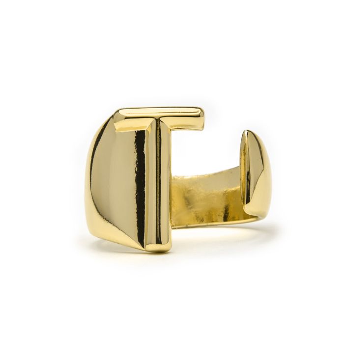 Anneau - LUXENTER - Bague Alphabet - Lettre T - Plaqué or 18k - Taille réglable