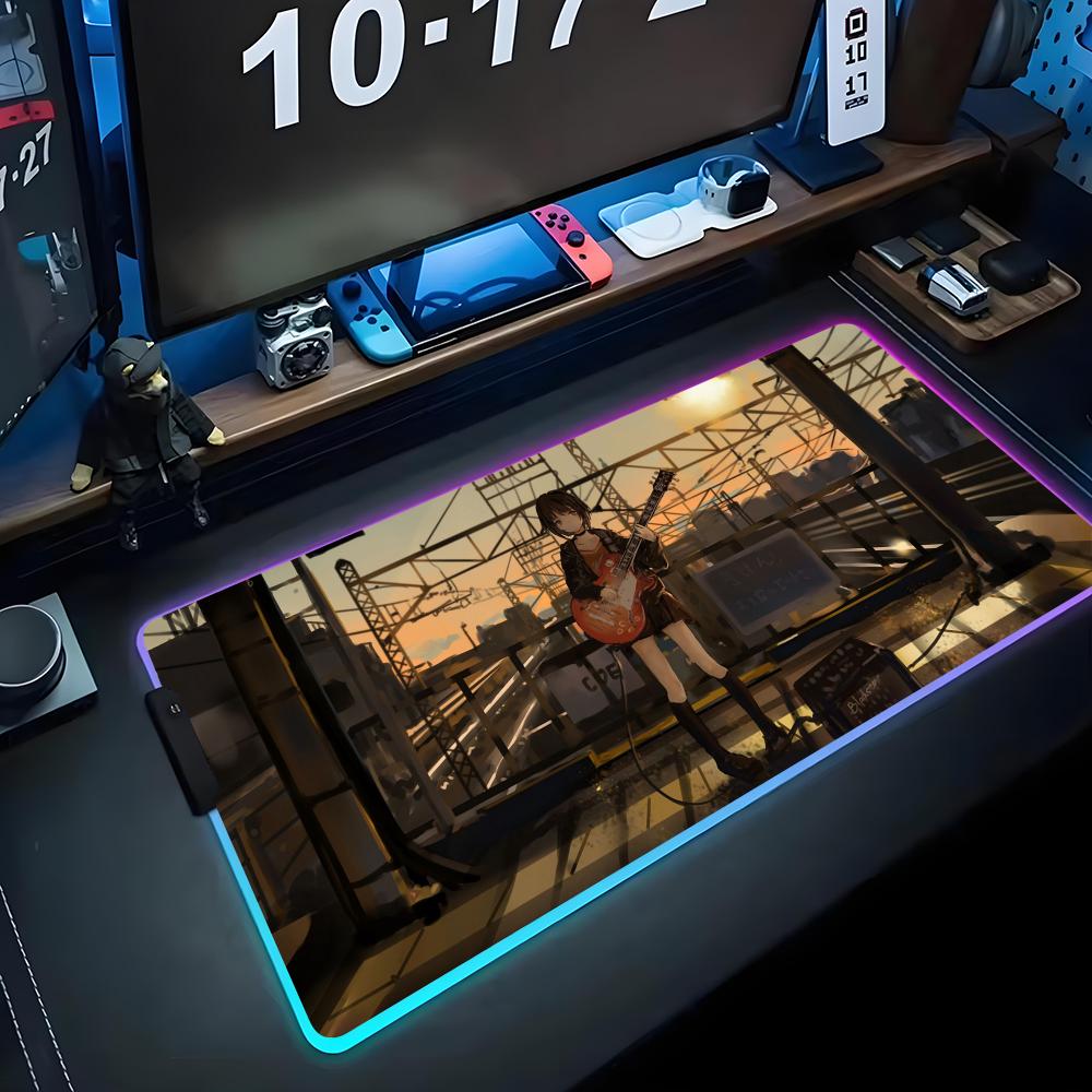 Аниме гитаристка Коврик для мыши RGB Игровой коврик для мыши Большой светодиодный коврик Настольный коврик для ПК Светящийся коврик для мыши Большие коврики для клавиатуры Настольный ковер С