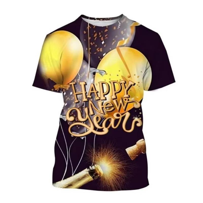 С Новым годом 2025, футболка с 3D-принтом, повседневная модная футболка с уникальным узором, веселый рождественский фестиваль, модная популярная футболка
