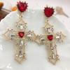 Серьги-клипсы с кристаллами Love Cross в стиле ретро для девочек красного цвета