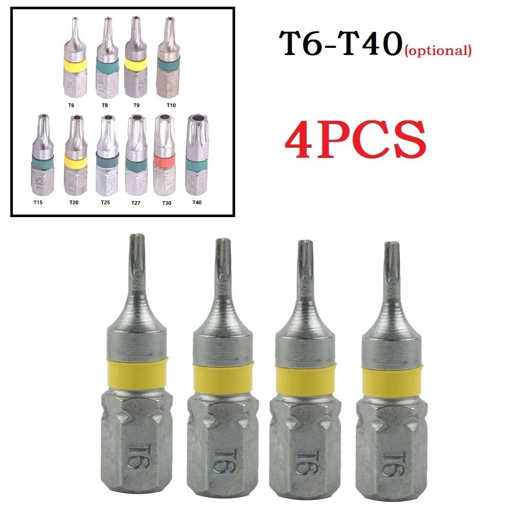 4Pcs 25mm T6-T40 Magnetic Torx Screwdriver Bits Set Electric Screwdriver Head T6/T8/T9/T10/T15/T20/T25/T27/T30/T35/T40 Hand Tool