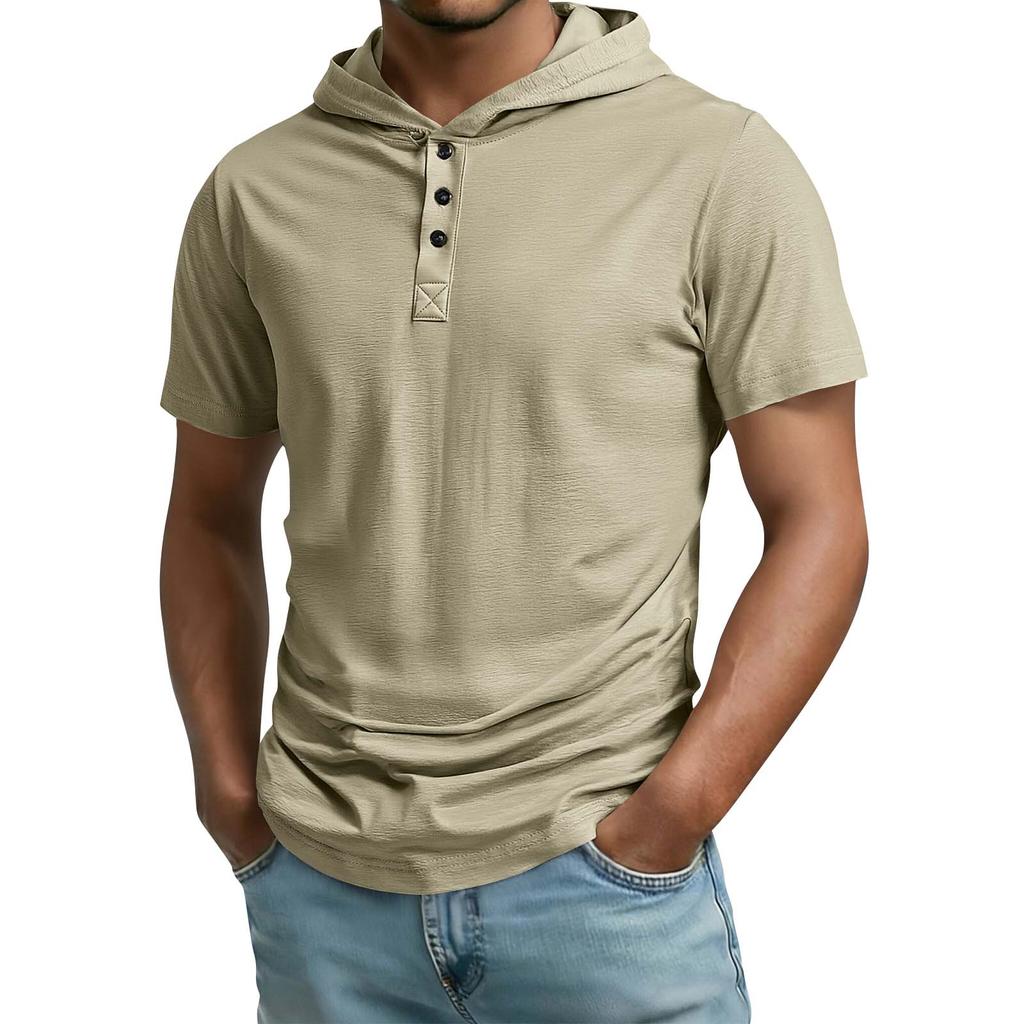 Men's Hooded Single Breasted Top, Men's Casual Comfortable Short-Sleeve Top