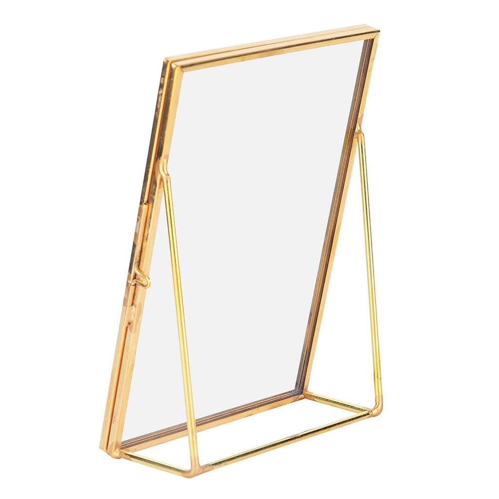 Brass Retro Glass Metal Desktop Photo Frame Bracket Copper Strip Metal Photo Frame;4*6inch :