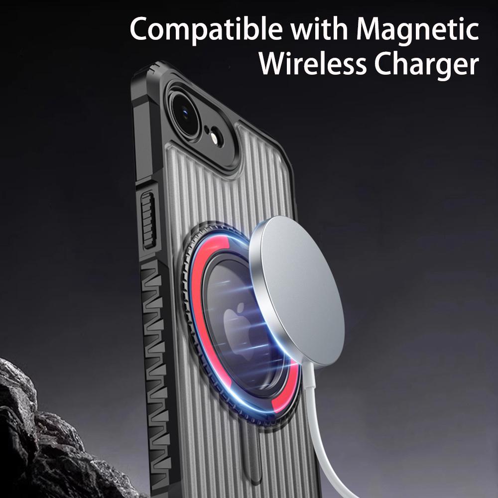 KEYSION Чехол-подставка с вращающимся на 360° кольцом для MagSafe для iPhone 16e 2025 Матовый прозрачный магнитный противоударный чехол для задней панели телефона