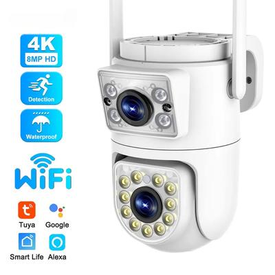 4K 8MP Tuya IP Outdoor Dual Lens 2.4G/5G WiFi Surveillance Security Protection CCTV Video Camera Alexa Google Home