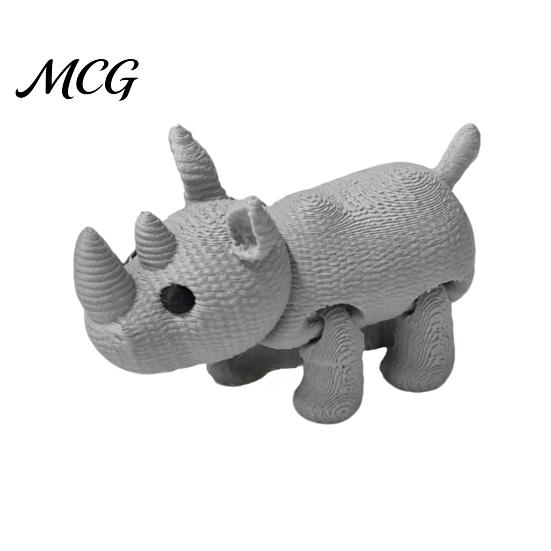 Mini Animal Sculpture 3D Printed Knitted Rhinoceros Figurine, Fidget Toy with One-piece Molded Rhino Figurine Movable Joints, Wild Collectible Figure
