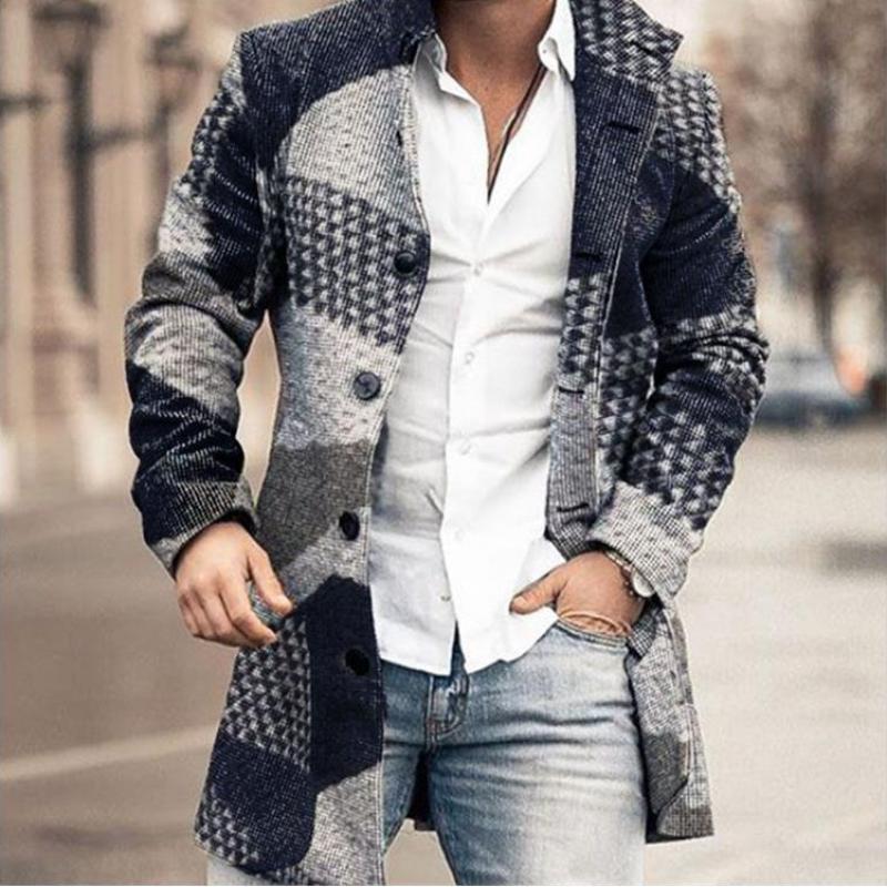 New Foreign Trade European Windbreaker Wool Printed Men's Coat