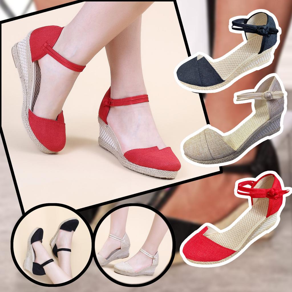 Womens Sandalias Wedges Comfortable Pointed Hemp Rope Weaving Casual Shoes