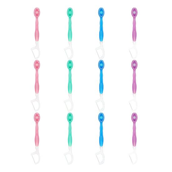 12Pcs Disposable Toothbrush with Toothpaste Floss Pick Tongue Scraper Portable Travel Adults