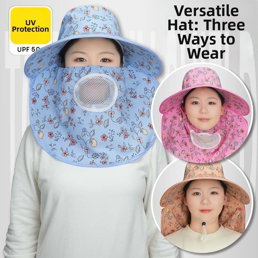 Thin With Mask Picking Tea Hat Floral Detachable Sunshade Shawl Cap Polyester Breathable Neck Protection Hat Spring / Summer