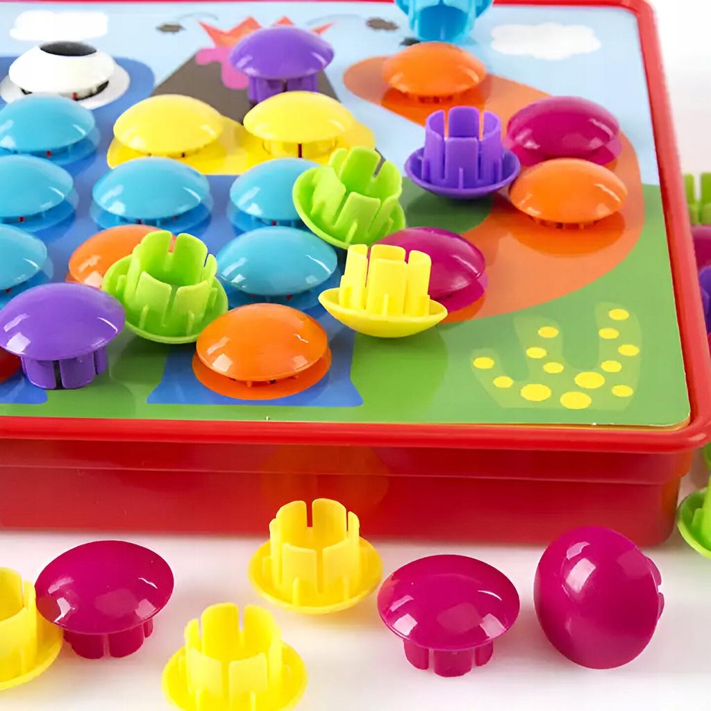 Мозаика-пуговица Montessori, развивающая, цвета, формы, грибочки 57E