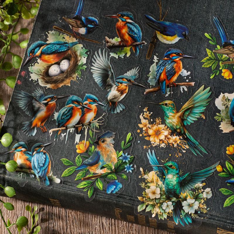 30 Pcs Watercolor Style Flower Birds Stickers Aesthetic Decorative Diary Album Stationery Stick Labels Junk Journal Supplies