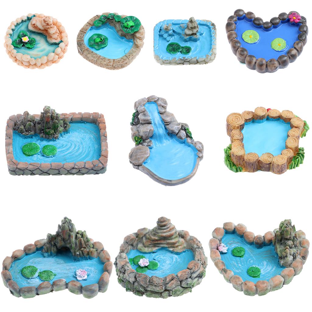 10 Pcs Fairy Garden Miniature Pond Ornaments Accessories Resin Miniature Pond