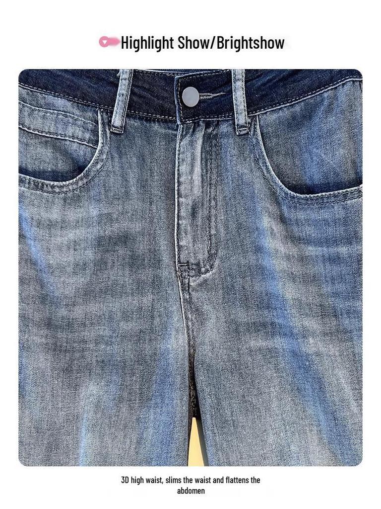 Женские джинсы палаццо премиум-класса серого цвета на флисовой подкладке - Осень/Зима 2024 Вышитые с высокой посадкой Свободного кроя