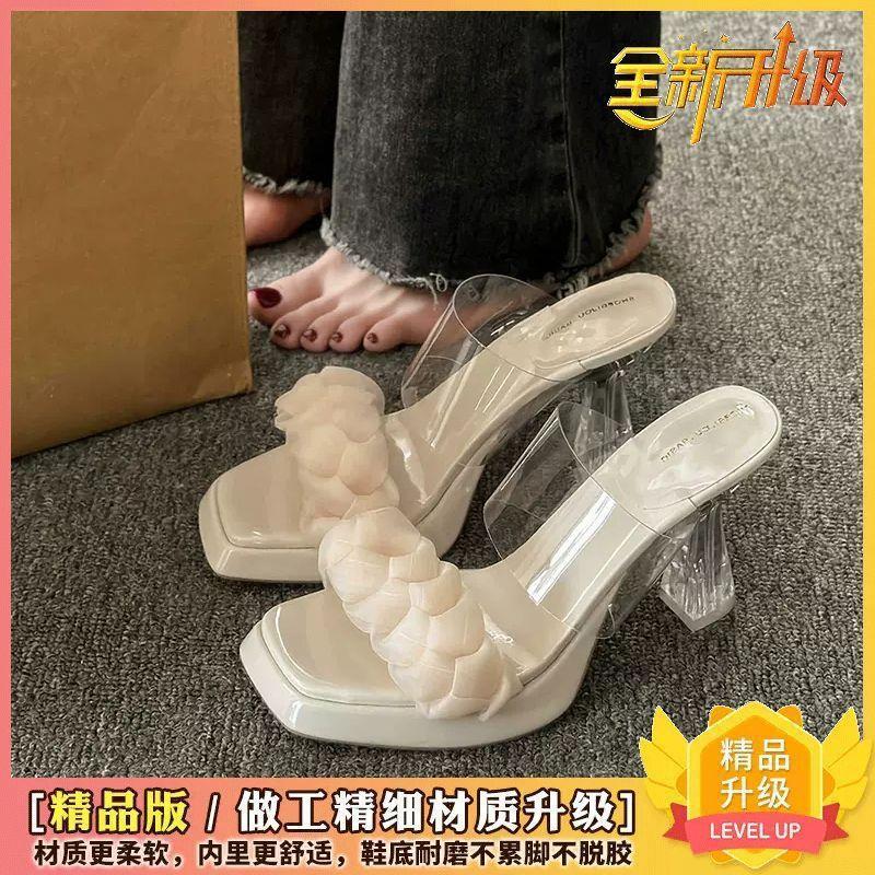 Босоножки на высоком каблуке девочка 2025 новый летний наряд фея ветер прозрачный кристалл и водонепроницаемая платформа толстый каблук прохладные тапочки