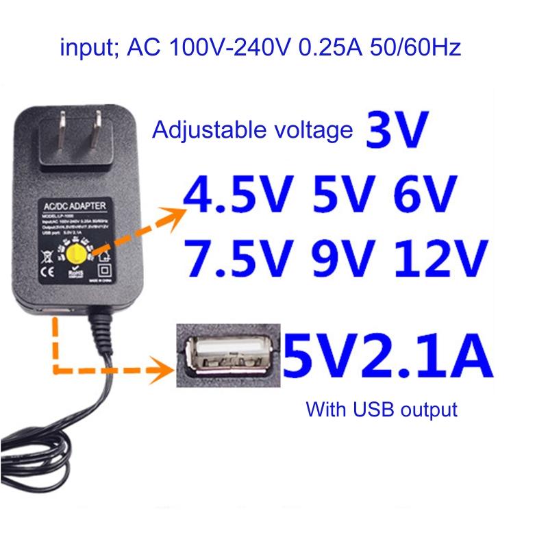 Регулируемый AC-DC адаптер питания 3V-12V с USB-выходом, замена для батареек AA, заменяет 2-8 шт. батареек AA