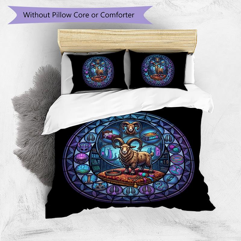 Glass Goat Fantasy Pattern Bedding,Quilt Set Quilt Cover Pillowcase Home Birthday Gift (1 * duvet cover + 2 * pillowcase, without core)