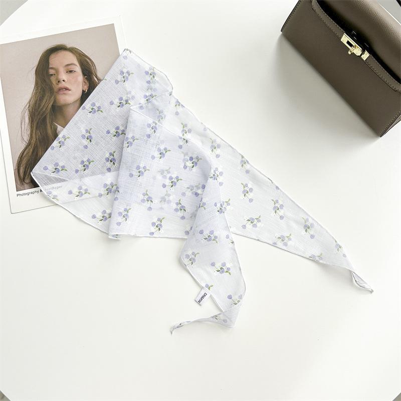 Spring and summer sweet pastoral small scarf floral printing imitation silk rhombus towel versatile temperament neck protection